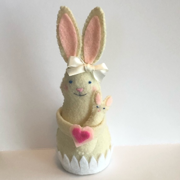 Hand-Sewn Felt Bunny Art Doll with Baby Bunny - Picture 4 of 8